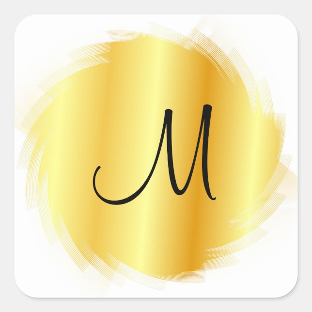 Monogrammed Gold Look Modern Elegant Template Square Sticker (Front)