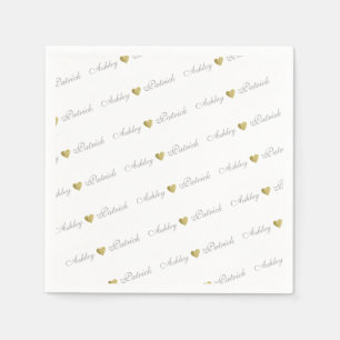 Monogrammed + gold love hearts, wedding napkin