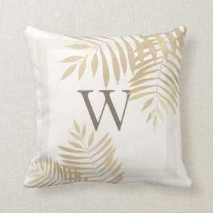 Monogrammed Gold Palm Tree Leaves Throw Pillow