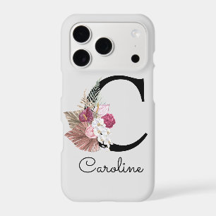 Monogrammed Gold Pink Floral Initial C