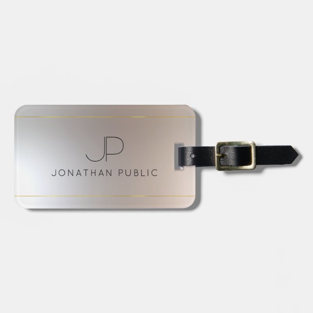 Monogrammed Gold Silver Look Elegant Modern Luggage Tag (Front Horizontal)