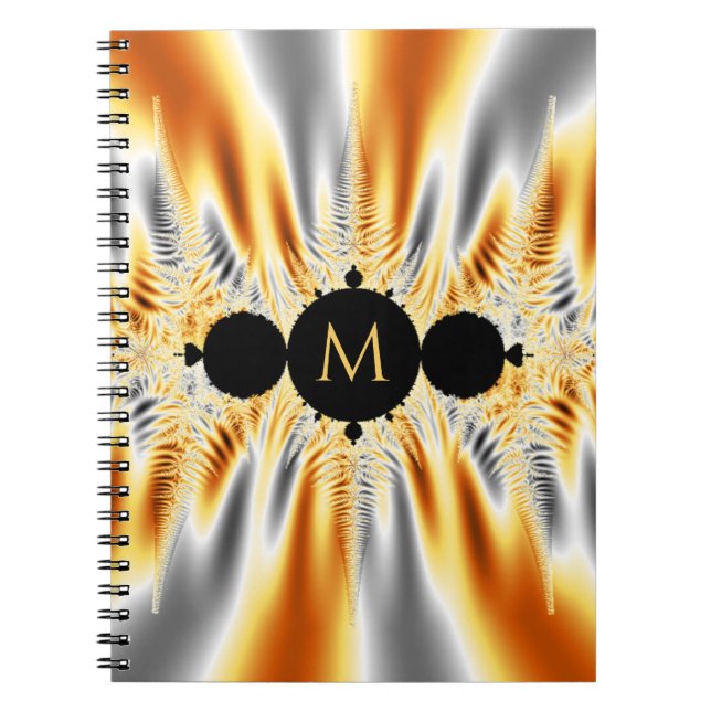 Monogrammed Gold Silver Metallic Fractal Notebook (Front)