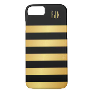 Monogrammed Gold Stripes Over Black Background Case-Mate iPhone Case