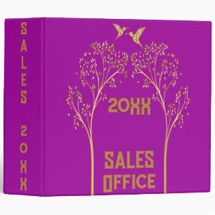 Monogrammed Gold Trees with Birds on Purple Binder