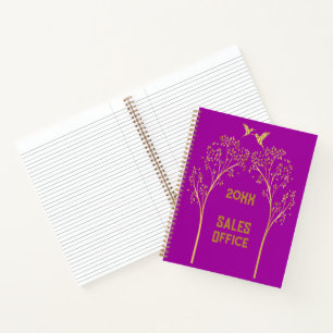 Monogrammed Gold Trees with Birds on Purple   Notebook