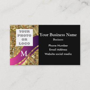 Monogrammed golden deep pink pattern and logo business card