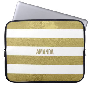 Monogrammed Golden Stripes Laptop Sleeve