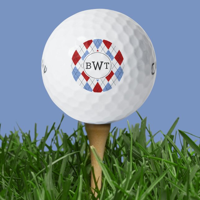 Monogrammed Golf Balls | Blue Red Argyle Pattern (Creator Uploaded)