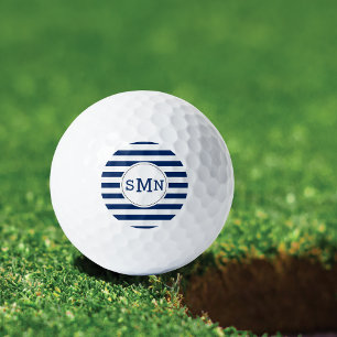 Monogrammed Golf Balls Blue White Stripe Pattern