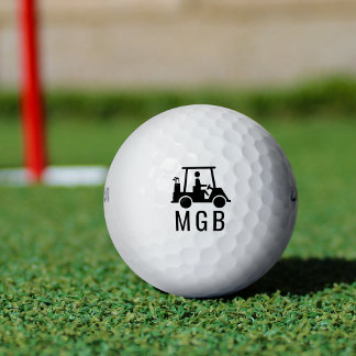 Monogrammed Golf Cart Silhouette Custom Initials Balls