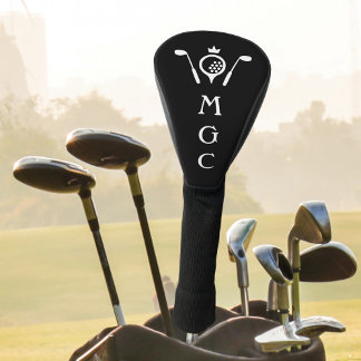 Monogrammed Golf Clubs and Crown Logo Black White Head Cover