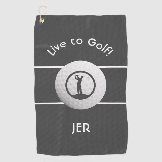 Monogrammed Golf Player Sports Quote Dark Grey Golf Towel (Front)