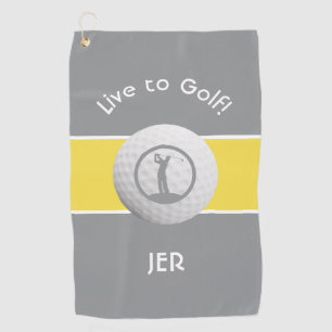 Monogrammed Golf Player Sports Quote Grey & Yellow Towel