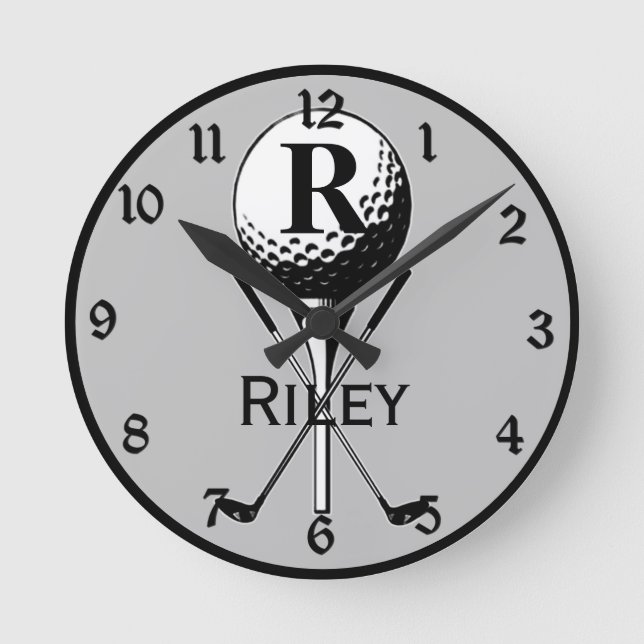 Monogrammed Golf Tee Round Clock (Front)
