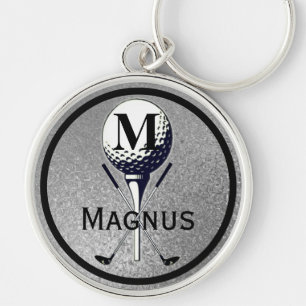 Monogrammed Golf Tee Silver Keychain