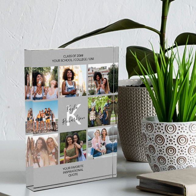 Monogrammed Graduation Quote 8 Photo Collage Grey Block (Creator Uploaded)