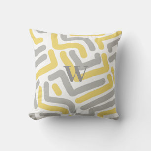 Monogrammed Gray Yellow Modern Geometric  Throw Pillow