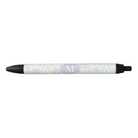 Monogrammed Green and Lavender Floral Damask