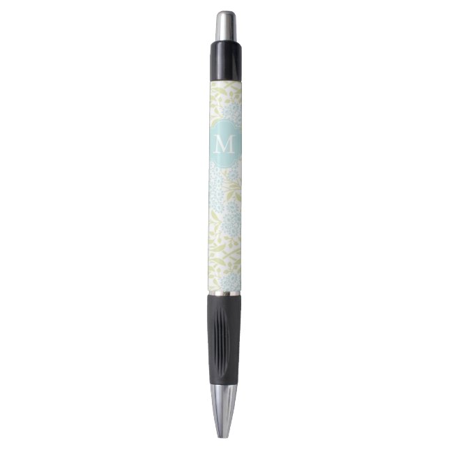 Monogrammed Green and Mint Floral Pattern Pen (Front Vertical)