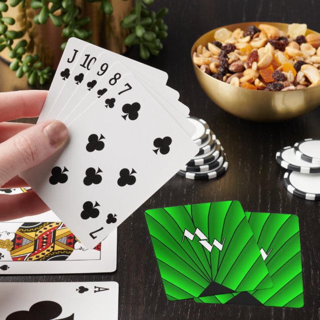 Monogrammed Green Art Deco Playing Cards (In Situ)