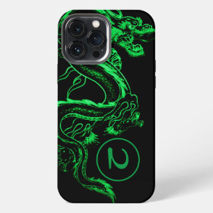 Monogrammed Green Asian Dragon  iPhone 13 Pro Max Case