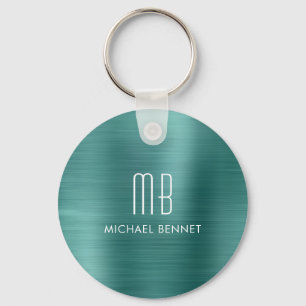 Monogrammed Green Faux Brushed Metal Keychain