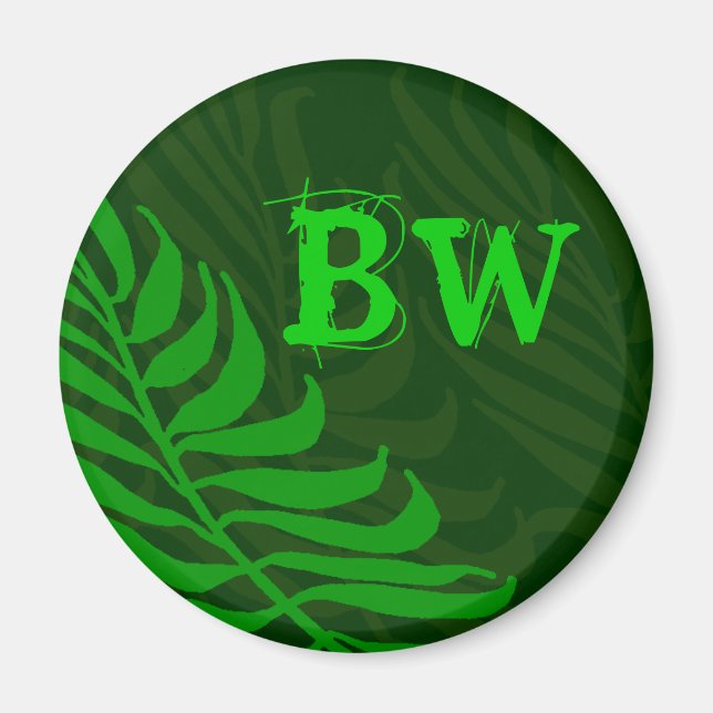 Monogrammed Green Fern Leaves Magnet (Front)