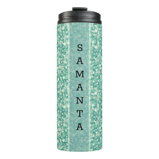 Monogrammed Green Glitter Pattern Thermal Tumbler (Front)