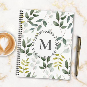 Monogrammed Green Leaves Pattern To Do List Notebook