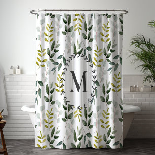 Monogrammed Green Leaves Watercolor Pattern