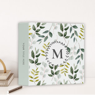 Monogrammed Green Leaves Watercolor Pattern Binder