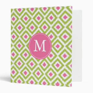 Monogrammed Green Pink Diamond Ikat Pattern Binder