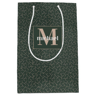 Monogrammed Green Tan Geometric Print Father's Day Medium Gift Bag