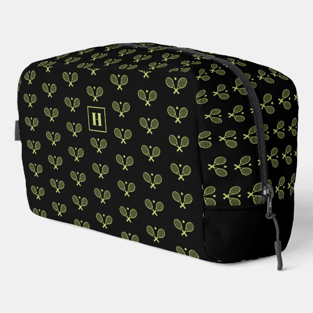 Monogrammed Green Tennis Racket Pattern Dopp Kit (Right Corner)