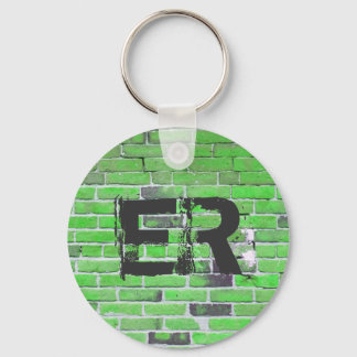 Monogrammed Green Vintage Brick Wall Texture Keychain