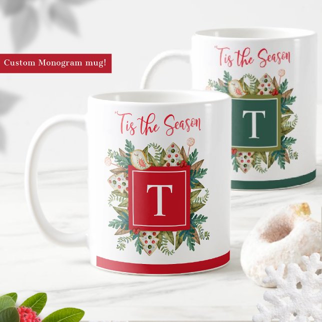 Monogrammed, Greenery and Holiday Cookies Festive Coffee Mug (Creator Uploaded)