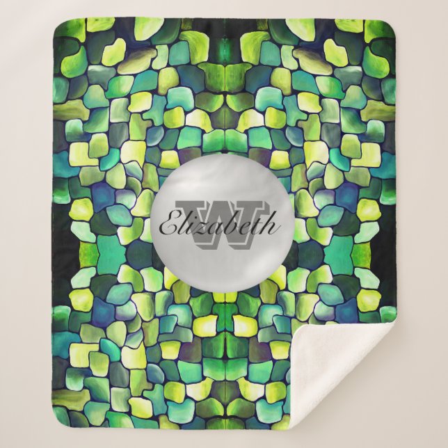 Monogrammed Greenery Geometric Vivid Pattern Sherpa Blanket (Front)