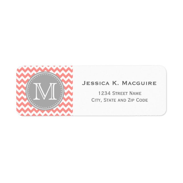 Monogrammed Grey and Coral Pink Chevron (Front)