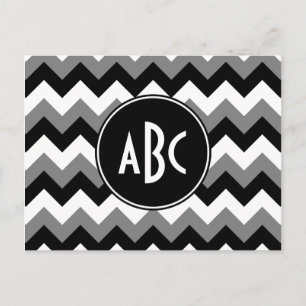 Monogrammed Grey Black and White Zigzag Postcard