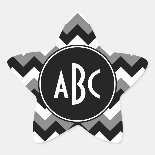 Monogrammed Grey Black and White Zigzag Star Sticker (Front)