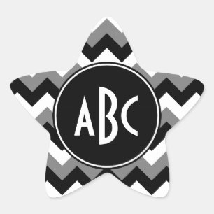 Monogrammed Grey Black and White Zigzag Star Sticker