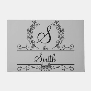 Monogrammed Grey Black Family Name Doormat