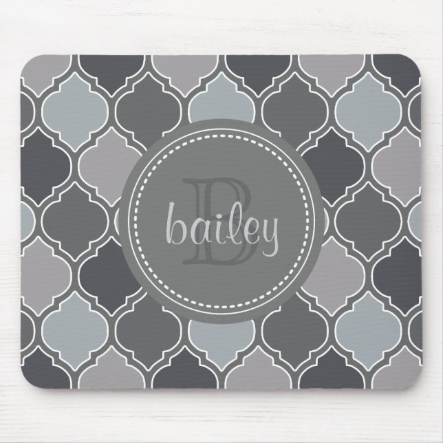 Monogrammed Grey Modern Lattice Pattern Mouse Pad (Front)