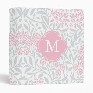 Monogrammed Grey Pink Floral Damask Pattern Binder