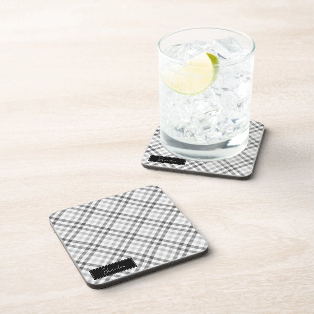 Monogrammed Grey Tartan Coaster (Right Side)