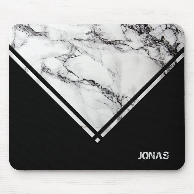 Monogrammed Grey & White Marble Stone Mouse Pad (Front)