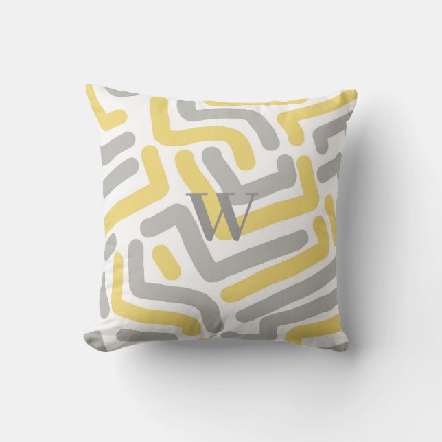 Monogrammed Grey Yellow Modern Geometric  Throw Pillow (Front)