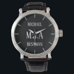 Monogrammed Groomsman Bestman Father Groom Bride Watch<br><div class="desc">This watch has 3 text fields allows you to add up to three initials for a monogram,  a title (bestman,  groomsman,  ringbearer usher father of the bride or groom) and a date of the wedding or other text as desired. Keep the words short to ensure they fit the space.</div>