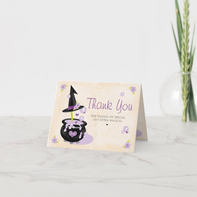 Monogrammed Halloween Witch Cauldron Thank You Card (Front)