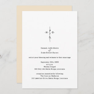 Monogrammed Hand Lettered Christian Cross Wedding Invitation